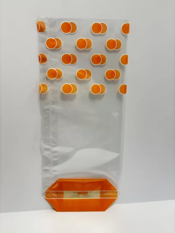 Sachet fond carton décoré - Pois orange - Lot de 100 unités